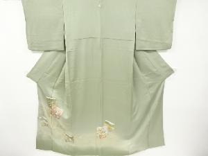 リサイクル　和田光正作　金彩破れ色紙に松・梅・鳥模様一つ紋色留袖